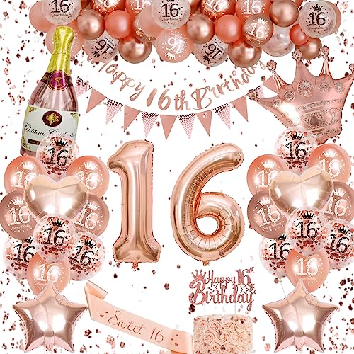 16. Geburtstag Dekorationen Mädchen,Rosegold Deko Set Enthalten 16 Mit Happy Birthday Banner Rosegold Ballons 16.Geburtstag Schärpe Für Party Deko 16. Geburtstag Dekorationen Mädchen,Rosegold Deko Set Enthalten 16 Mit Happy Birthday Banner Rosegold Ballons 16.Geburtstag Schärpe Für Party Deko von VICTERR