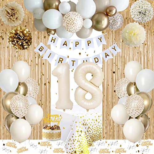 18 Geburtstag Deko, 18 Geburtstagsdeko Mädchen Junge, Weiß Gold Party Deko 18 Luftballon, 18 Geburtstag Frauen Männer, Happy Birthday Girlande, Geburtstags Tischdeko für Frauen Mann von VICTERR