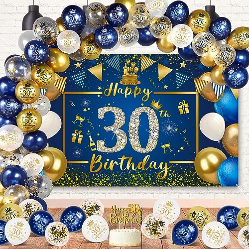 30 Geburtstag Männer, VICTERR Blau Gold Deko 30 Geburtstag Männer und Frau Geburtstagsdeko Banner Set, Lange Happy 30th Birthday Banner Hintergrund 190×120cm, Cake Topper Konfetti Luftballons 30 Geburtstag Männer, VICTERR Blau Gold Deko 30 Geburtstag Männer und Frau Geburtstagsdeko Banner Set, Lange Happy 30th Birthday Banner Hintergrund 190×120cm, Cake Topper Konfetti Luftballons von VICTERR