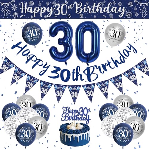 30. Geburtstag Deko Männer, Blau Silber Luftballons Geburtstag, Deko 30 Geburtstag Mann, Geburtstagsdeko 30 Jahre Party Deko mit Happy Birthday Girlande Konfetti Ballons für 30 Geburtstag Dekoration 30. Geburtstag Deko Männer, Blau Silber Luftballons Geburtstag, Deko 30 Geburtstag Mann, Geburtstagsdeko 30 Jahre Party Deko mit Happy Birthday Girlande Konfetti Ballons für 30 Geburtstag Dekoration von VICTERR