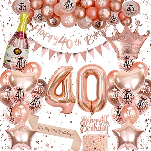 40 Geburtstag Frauen, Luftballon 40. Geburtstag Rosegold, Deko 40. Geburtstag Frauen Geburtstagsdeko 40 mit Happy Birthday Banner Rosegold Ballons 40.Geburtstag Schärpe 40 Geburtstag Deko Frauen von VICTERR