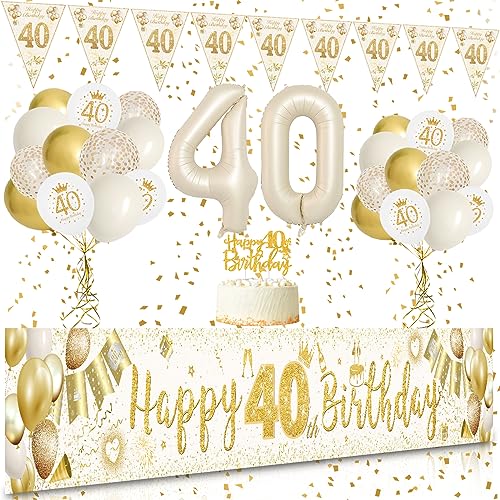 40 Geburtstag Frauen, VICTERR Sandweiß Gold Deko 40. Geburtstag Frauen und Männer Geburtstagsdeko Set, Lange Größe Happy 40th Birthday Banner Hintergrund 274×37cm, Girlande Wimpel Konfetti Luftballons 40 Geburtstag Frauen, VICTERR Sandweiß Gold Deko 40. Geburtstag Frauen und Männer Geburtstagsdeko Set, Lange Größe Happy 40th Birthday Banner Hintergrund 274×37cm, Girlande Wimpel Konfetti Luftballons von VICTERR