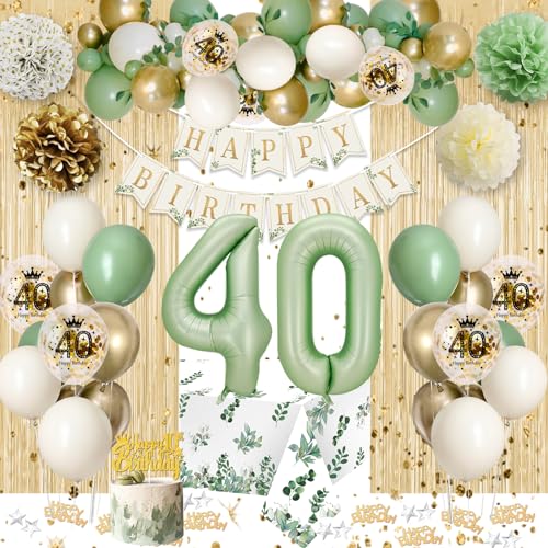 40 Geburtstag Deko Frauen, 40. Geburtstag Dekorationen Frauen, Geburtstagsdeko 40, Avocado Grüne Gold Luftballons mit Happy Birthday Banner für Frauen Mann 40. Geburtstag Dekorationen von VICTERR