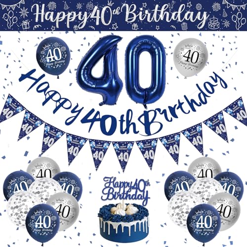 40. Geburtstag Deko Männer, Blau Silber Luftballons Geburtstag, Deko 40 Geburtstag Mann, Geburtstagsdeko 40 Jahre Party Deko mit Happy Birthday Girlande Konfetti Ballons für 40 Geburtstag Dekoration 40. Geburtstag Deko Männer, Blau Silber Luftballons Geburtstag, Deko 40 Geburtstag Mann, Geburtstagsdeko 40 Jahre Party Deko mit Happy Birthday Girlande Konfetti Ballons für 40 Geburtstag Dekoration von VICTERR