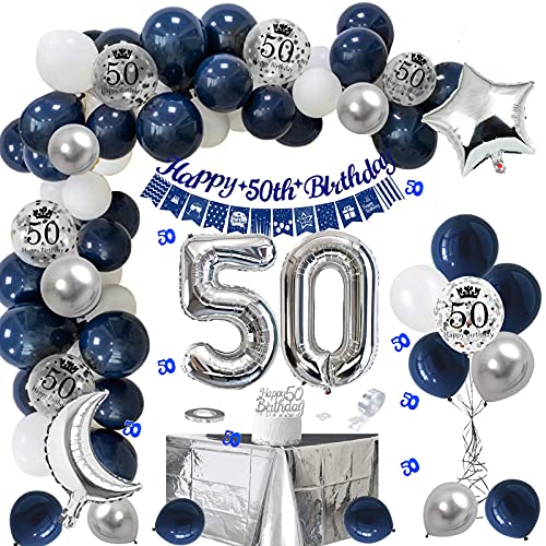 50 geburtstag dekoration, Deko 50. Geburtstag Mann Marineblau Silber Geburtstagsdeko mit Happy 50th Birthday Girlande Banner Tischdecke 50 Konfetti und Nummer 50 Luftballons für Vatertag Deko 50 geburtstag dekoration, Deko 50. Geburtstag Mann Marineblau Silber Geburtstagsdeko mit Happy 50th Birthday Girlande Banner Tischdecke 50 Konfetti und Nummer 50 Luftballons für Vatertag Deko von VICTERR