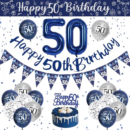 50. Geburtstag Deko Männer, Blau Silber Luftballons Geburtstag, Deko 50 Geburtstag Mann, Geburtstagsdeko 50 Jahre Party Deko mit Happy Birthday Girlande Konfetti Ballons für 50 Geburtstag Dekoration 50. Geburtstag Deko Männer, Blau Silber Luftballons Geburtstag, Deko 50 Geburtstag Mann, Geburtstagsdeko 50 Jahre Party Deko mit Happy Birthday Girlande Konfetti Ballons für 50 Geburtstag Dekoration von VICTERR