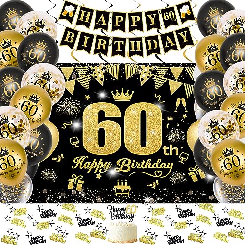 60 Geburtstag Dekoration Männer Banner, Schwarzes Gold Extra Lange Geburtstag Happy 60th Birthday Poster Hintergrund Schwarzes Gold Deko Luftballons Konfetti Männer Frau Deko Banner 190X120cm 60 Geburtstag Dekoration Männer Banner, Schwarzes Gold Extra Lange Geburtstag Happy 60th Birthday Poster Hintergrund Schwarzes Gold Deko Luftballons Konfetti Männer Frau Deko Banner 190X120cm von VICTERR