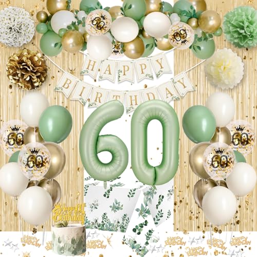 60 Geburtstag Deko Frauen, 60. Geburtstag Dekorationen Frauen, Geburtstagsdeko 60, Avocado Grüne Gold Luftballons mit Happy Birthday Banner für Frauen Mann 60. Geburtstag Dekorationen von VICTERR