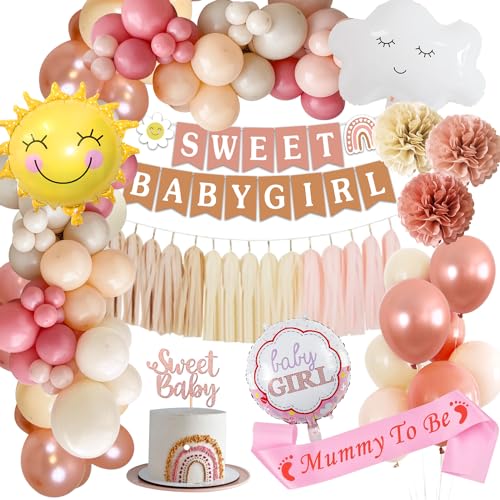 Baby Shower Deko, Babyparty Dekoration Mädchen Boho Rosa Its a Girl Deko Babyparty Deko ,Sweet baby girl Deko mit Mummy to be Schärpe, Baby Shower Banner, Babyshower deko Gender Reveal Deko von VICTERR