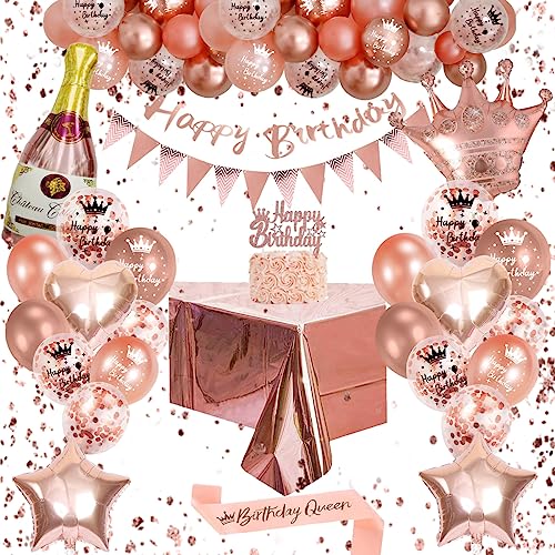VICTERR Geburtstagsdeko Für frauen, Rosegold Luftballons Geburtstag, Party Deko Set Enthalten Happy Birthday Banner, 39 Stück Ballons, Schärpe, Mädchen von VICTERR