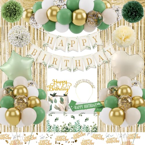 Geburtstagsdeko Grün Gold, Geburtstagsdeko Mädchen Junge, Dschungel Geburtstagsdeko, Avocado Grüne Luftballons Happy Birthday Banner für Frauen Männer Geburtstag Party Deko, Schärpe Geburtstag Kronen Geburtstagsdeko Grün Gold, Geburtstagsdeko Mädchen Junge, Dschungel Geburtstagsdeko, Avocado Grüne Luftballons Happy Birthday Banner für Frauen Männer Geburtstag Party Deko, Schärpe Geburtstag Kronen von VICTERR