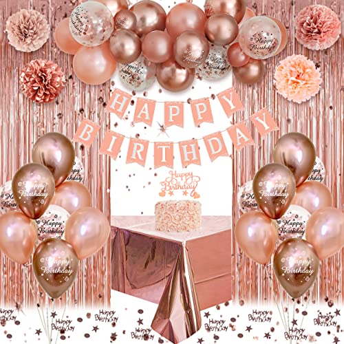 Geburtstagsdeko Mädchen Frauen, Rosegold Luftballons Geburtstag Dekoration, Happy Birthday Girlande, Geburtstags Tischdeko, Konfetti Luftballon für Mädchen Frauen Party von VICTERR