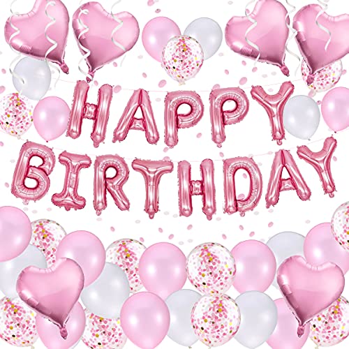 Geburtstagsdeko Mädchen, Rosa Luftballons Geburtstag Rosa Happy Birthday Girlande und Helium Folie Herz Rosa Weiß Party Deko Set Konfetti Ballons für Mädchen Frauen Kindergeburtstag Deko Geburtstagsdeko Mädchen, Rosa Luftballons Geburtstag Rosa Happy Birthday Girlande und Helium Folie Herz Rosa Weiß Party Deko Set Konfetti Ballons für Mädchen Frauen Kindergeburtstag Deko von VICTERR