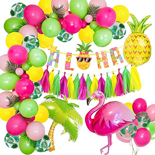 Hawaii Party Deko, Hawaii Beach Party Dekorationens mit Flamingo Luftballon, ALOHA Banner, Tropische Ballons, Tassels für ALOHA Tropischen Garten Tiki Luau Sommer Party Hawaii Party Deko, Hawaii Beach Party Dekorationens mit Flamingo Luftballon, ALOHA Banner, Tropische Ballons, Tassels für ALOHA Tropischen Garten Tiki Luau Sommer Party von VICTERR