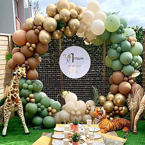 Ballon Girlande Grün, Luftballons Geburtstag Girlande, Olive Grün Und Metallic Gold Ballons kit, Safari Jungle Luftballons Girlande Dekoration für Dschungel Baby Shower, Wild One, Hochzei, Party von VICTERR