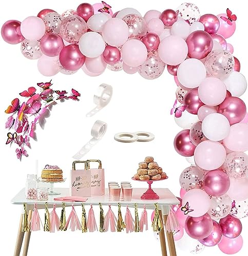 Rosa Luftballons Girlande, Rosa Geburtstag Dekoration mit Schmetterlingen, 116 Stück Ballongirlande Kit Rosa Metallic Latex ballon Konfetti Ballons für Mädchen Babyparty, Geburtstagsdeko, Hochzeit Rosa Luftballons Girlande, Rosa Geburtstag Dekoration mit Schmetterlingen, 116 Stück Ballongirlande Kit Rosa Metallic Latex ballon Konfetti Ballons für Mädchen Babyparty, Geburtstagsdeko, Hochzeit von VICTERR