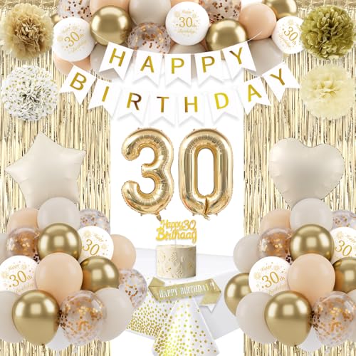 Sandweißgoldene 30. Geburtstag Deko, Luftballon 30. Geburtstag Männer Frau, Beige Gold Deko Zum 30, Happy Birthday Banner Pompons Tortendeko für 30. Dekorationen Sandweißgoldene 30. Geburtstag Deko, Luftballon 30. Geburtstag Männer Frau, Beige Gold Deko Zum 30, Happy Birthday Banner Pompons Tortendeko für 30. Dekorationen von VICTERR