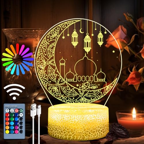 VICTERR Ramadan Dekoration LED DIY Lamp, 3D Eid Mubarak Licht Mondlampe, Ramadan Mubarak Dekoration, 16 Farben Nachttischlampe Kabellos Touch LED Lamp Dimmbar 3D mit Fernbedienung(Kirche) von VICTERR