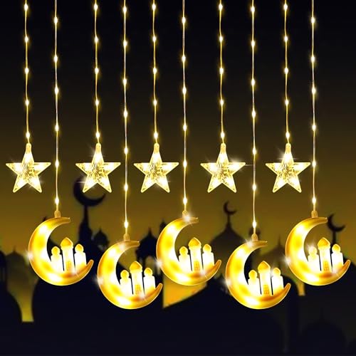 VICTERR Ramadan Lichterkette,Ramadan deko Eid Lichterketten Vorhang Lichter,Eid Mubarak Licht LED mit 8 Beleuchtungsmodi Batterie & USB betriebene Lichterkette,für Eid Schlafzimmer Terrasse Party VICTERR Ramadan Lichterkette,Ramadan deko Eid Lichterketten Vorhang Lichter,Eid Mubarak Licht LED mit 8 Beleuchtungsmodi Batterie & USB betriebene Lichterkette,für Eid Schlafzimmer Terrasse Party von VICTERR