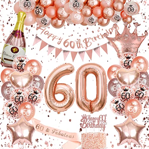 60 Geburtstag Frau, Luftballons Geburtstag 60, Geburtstagsdeko Frau, Rosegold Deko Set Enthalten 60 Mit Happy Birthday Banner Rosegold Ballons 60. Geburtstag Schärpe Für Party Deko 60 Geburtstag Frau, Luftballons Geburtstag 60, Geburtstagsdeko Frau, Rosegold Deko Set Enthalten 60 Mit Happy Birthday Banner Rosegold Ballons 60. Geburtstag Schärpe Für Party Deko von VICTERR