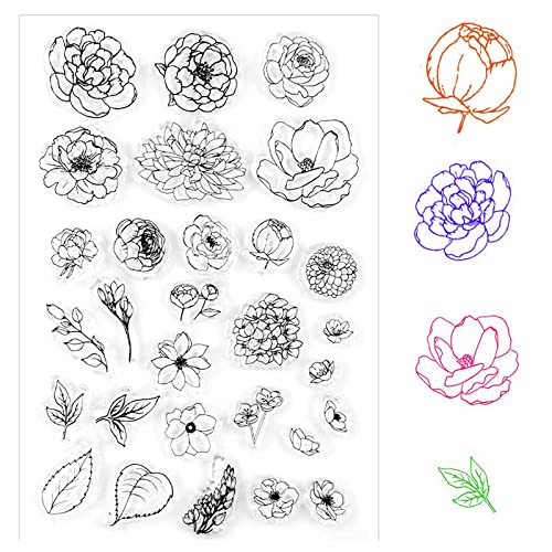 Silikonstempel Blumen und Blätter, Silikonstempel Clear Stamp Set Vintage Silikon Stempelset für DIY Bullet Journal Scrapbooking Fotoalbum Geburtstag Stempelset von VICZON