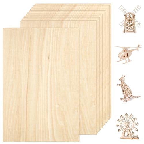 VIDETOL 12 Stück Sperrholzplatte, 300 x 200 x 1,5 mm Sperrholz Holzplatte, Lindensperrholz Holz Platten, Balsaholz Platten, Holzplatten zum Basteln für Handwerk, Bastelarbeiten und DIY Modell von VIDETOL