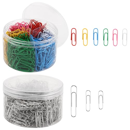 VIDETOL 1300 Stück Büroklammer, 700 Büroklammern Silber (3 Größen) und 600 Gummibänder Bunt, Metall Paper Clips für Sortieren Dokumenten, Postern und Rechnungen von VIDETOL