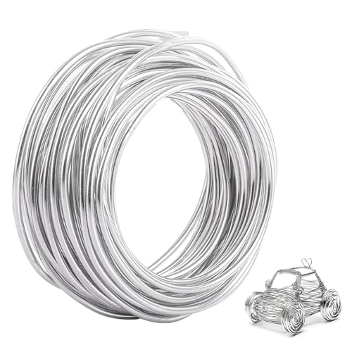 VIDETOL 15 m Aluminium-Basteldraht, 5 mm dicker, silberfarbener Modelliermetalldraht, flexible biegbare Basteldrähte für DIY-Skulpturen, Schmuckherstellung, Drahtweben und Verpacken von VIDETOL