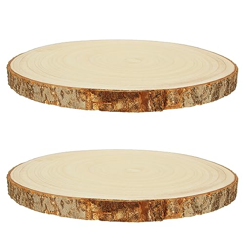 VIDETOL 2 Stück Holzscheiben 2 mm Dick, 28-32 cm Holzscheiben zum Basteln, Paulownia Baumscheiben mit Rinde, Baumscheiben Ohne Loch für Weihnachten Dekoration, Hochzeit und DIY Handwerk Holz von VIDETOL