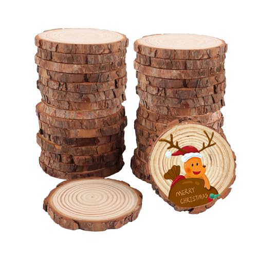 VIDETOL 30 Stück Natur Holzscheiben 9-10 cm, Baumscheiben Rund, Baumstamm Deko, Unvollendete Holzscheiben zum Basteln für Dekoration, Kunsthandwerk und DIY-Projekte von VIDETOL