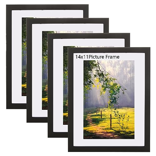 VIDETOL 4 Stück Bilderrahmen Holz, 14 x 11 Inch Fotorahmen mit Matte und Spurloser Nagel, Schwarz Picture Frame für Bilder 28 x 35 cm von VIDETOL