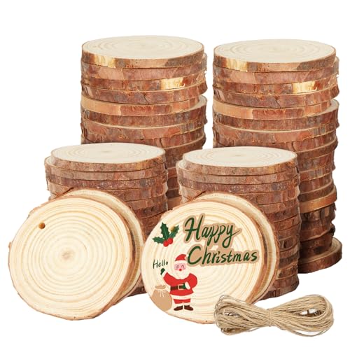 VIDETOL 60 Stück Holzscheiben, 7-8 cm Baumscheiben Rund mit Einem Bündel Hanfseil, Unvollendete Holzscheibe mit Loch für DIY, Hochzeit, Handwerk, Weihnachten Dekoration VIDETOL 60 Stück Holzscheiben, 7-8 cm Baumscheiben Rund mit Einem Bündel Hanfseil, Unvollendete Holzscheibe mit Loch für DIY, Hochzeit, Handwerk, Weihnachten Dekoration von VIDETOL