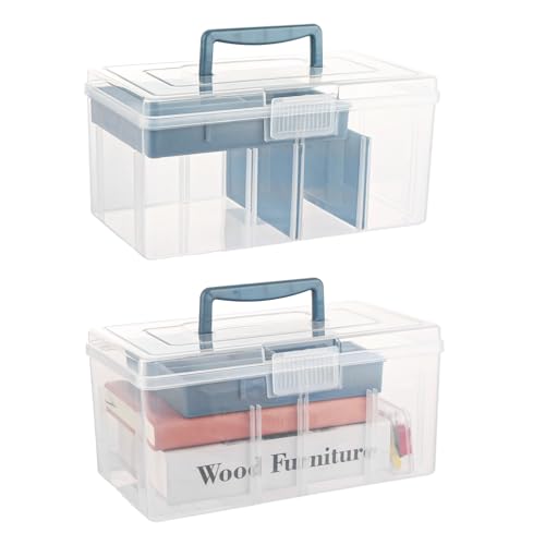 VIDETOL Stapelbare transparente Aufbewahrungsbox mit Deckel und Griff, Mehrzweck-Aufbewahrungsboxen aus Kunststoff mit Fach, tragbarer Aufbewahrungsbehälter für Spielzeug, Kunsthandwerk, Schreibwaren VIDETOL Stapelbare transparente Aufbewahrungsbox mit Deckel und Griff, Mehrzweck-Aufbewahrungsboxen aus Kunststoff mit Fach, tragbarer Aufbewahrungsbehälter für Spielzeug, Kunsthandwerk, Schreibwaren von VIDETOL