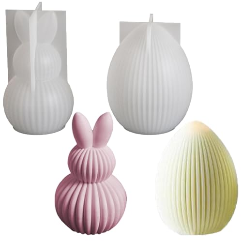 VIDSTW 2 Stück Silikonform Osterei Langlebig und Leicht zu Reinigen Silikonform Ostern Gestreiftes Doppelball-Kaninchen Gießform Ostern Gestreifte Eier für Kerzen Ostern Geschenke Dekorationen von VIDSTW