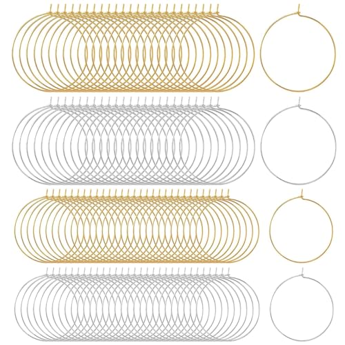 VIDSTW 200 Stück Creolen Ohrringhaken, Edelstahl Selber Machen Set, 20/30mm Ohrringe Zum Selber Machen, Weinglas Charms Ringe Ohrringe Basteln, Rohlinge Für Frauen Basteln Zubehör von VIDSTW