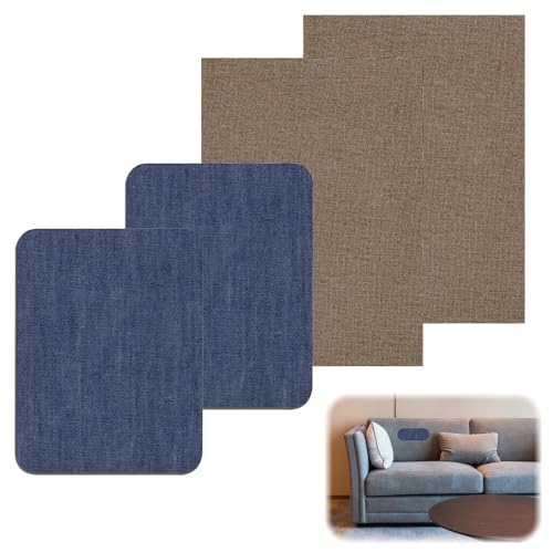 VIDSTW 4 Stück Stoff Reparatur Patches Selbstklebend Stoff Flicken Selbstklebend Leinenstoff Reparatur Patches Klebeflicken für Textilien Quick Reparaturflicken (Braun + Königsblau) von VIDSTW