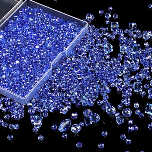 VIDSTW 600 Stück Facettierte Perlen Kristall Facettierte Perlen zum Auffädeln 4/6/8 mm Glasperlen Glitzerperlen für Basteln Schmuckherstellung DIY Armbänder Ohrringe Blau von VIDSTW