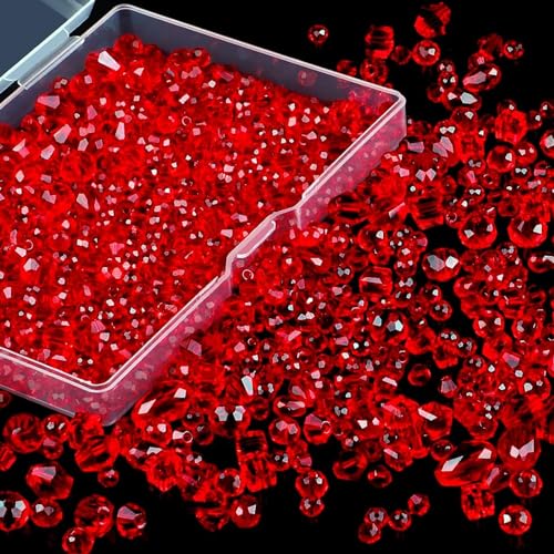 VIDSTW 600 Stück Facettierte Perlen Kristall Facettierte Perlen zum Auffädeln 4/6/8 mm Glasperlen Glitzerperlen für Basteln Schmuckherstellung DIY Armbänder Ohrringe Rot von VIDSTW
