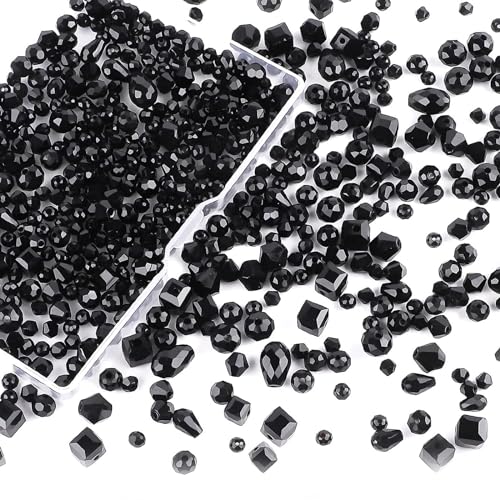 VIDSTW 600 Stück Facettierte Perlen Kristall Facettierte Perlen zum Auffädeln 4/6/8 mm Glasperlen Glitzerperlen für Basteln Schmuckherstellung DIY Armbänder Ohrringe Schwarz von VIDSTW
