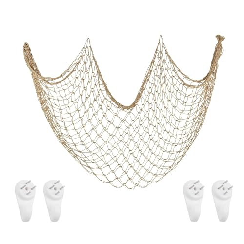 VIDSTW 100cm x 200cm Fischernetz Wand Dekoration, Fischernetz Deko Kommt mit 4 Mittelgroßen Nahtlosen Mediterraner Stil Hängendes Fotonetz für Strandpartys Hochzeiten Fotografie (Hanffarbener) VIDSTW 100cm x 200cm Fischernetz Wand Dekoration, Fischernetz Deko Kommt mit 4 Mittelgroßen Nahtlosen Mediterraner Stil Hängendes Fotonetz für Strandpartys Hochzeiten Fotografie (Hanffarbener) von VIDSTW