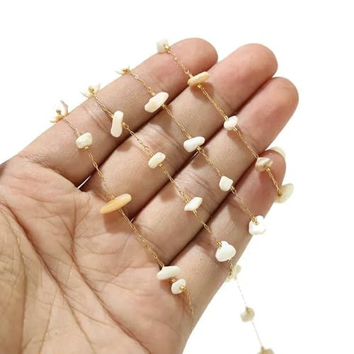 1 Meter Edelstahl Gold Muschel Perlen Satellitenketten Unregelmäßige bunte Muschelketten Passend für Damen Schmuckherstellung Zubehör-Grau Weiß 1 Meter Edelstahl Gold Muschel Perlen Satellitenketten Unregelmäßige bunte Muschelketten Passend für Damen Schmuckherstellung Zubehör-Grau Weiß von VIEPGJ