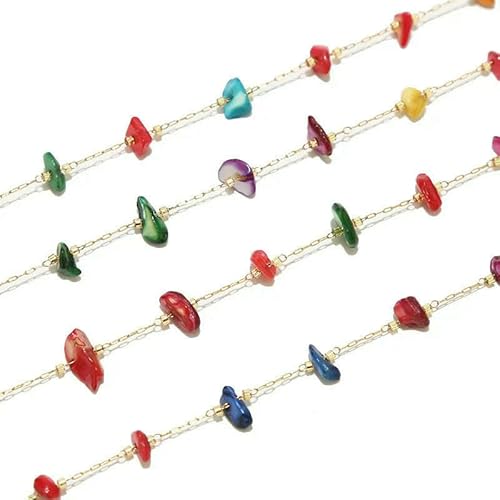 1 Meter Edelstahl-Satellitenketten mit goldenen Muschelperlen, unregelmäßige, bunte Muschelketten, passend für Damen, Schmuckherstellung, mehrfarbig 1 Meter Edelstahl-Satellitenketten mit goldenen Muschelperlen, unregelmäßige, bunte Muschelketten, passend für Damen, Schmuckherstellung, mehrfarbig von VIEPGJ