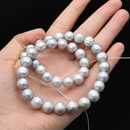 10–11 mm echte natürliche Süßwasserperlen, graue lose Perlen für DIY-Bastelarmbänder, Halsketten, Zubehör, Schmuckherstellung, Strang, 1 Stück, 10–11 mm von VIEPGJ