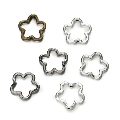 10 Stück/Los 15 x 15 mm, niedliche hohle Blumen-Charms, Verbinder, Anhänger, passend für handgefertigte Schmuckherstellung aus Metalllegierung, Zubehör – gemischt, 10 Stück von VIEPGJ