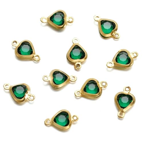 10 Stück 7,5 mm Edelstahl-Anhänger mit Doppelloch, Herz-Anhänger, bunte Kristall-Charms, Verbinder für DIY-Halsketten, Armbänder, Schmuckherstellung, Gold-Drachengrün 10 Stück 7,5 mm Edelstahl-Anhänger mit Doppelloch, Herz-Anhänger, bunte Kristall-Charms, Verbinder für DIY-Halsketten, Armbänder, Schmuckherstellung, Gold-Drachengrün von VIEPGJ