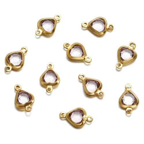10 Stück 7,5 mm Edelstahl-Anhänger mit Doppelloch, Herz-Anhänger, bunte Kristall-Charms, Verbinder für DIY-Halsketten, Armbänder, Schmuckherstellung, Gold-Lila 10 Stück 7,5 mm Edelstahl-Anhänger mit Doppelloch, Herz-Anhänger, bunte Kristall-Charms, Verbinder für DIY-Halsketten, Armbänder, Schmuckherstellung, Gold-Lila von VIEPGJ
