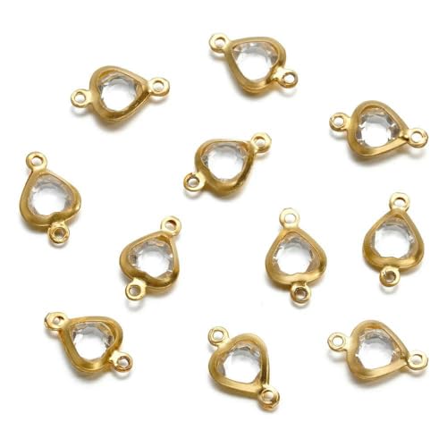 10 Stück 7,5 mm Edelstahl-Anhänger mit Doppelloch, Herz-Anhänger, bunte Kristall-Charms, Verbinder für DIY-Halsketten, Armbänder, Schmuckherstellung, Gold-Transparent 10 Stück 7,5 mm Edelstahl-Anhänger mit Doppelloch, Herz-Anhänger, bunte Kristall-Charms, Verbinder für DIY-Halsketten, Armbänder, Schmuckherstellung, Gold-Transparent von VIEPGJ