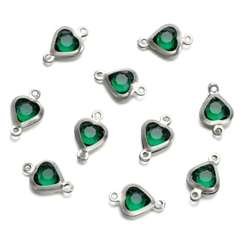 10 Stück 7,5 mm Edelstahl-Anhänger mit Doppelloch, Herz-Anhänger, bunte Kristall-Charms, Verbinder für DIY-Halsketten, Armbänder, Schmuckherstellung, Stahl, Dunkelgrün 10 Stück 7,5 mm Edelstahl-Anhänger mit Doppelloch, Herz-Anhänger, bunte Kristall-Charms, Verbinder für DIY-Halsketten, Armbänder, Schmuckherstellung, Stahl, Dunkelgrün von VIEPGJ