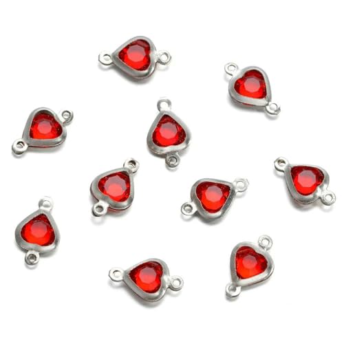 10 Stück 7,5 mm Edelstahl-Anhänger mit Doppelloch, Herz-Anhänger, bunte Kristall-Charms, Verbinder für DIY-Halsketten, Armbänder, Schmuckherstellung, Stahlrot 10 Stück 7,5 mm Edelstahl-Anhänger mit Doppelloch, Herz-Anhänger, bunte Kristall-Charms, Verbinder für DIY-Halsketten, Armbänder, Schmuckherstellung, Stahlrot von VIEPGJ