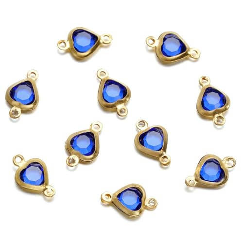 10 Stück 7,5 mm Edelstahl Doppelloch Herz Anhänger Bunte Kristall Charms Verbinder für DIY Halskette Armband Schmuckherstellung-Gold-Blau 10 Stück 7,5 mm Edelstahl Doppelloch Herz Anhänger Bunte Kristall Charms Verbinder für DIY Halskette Armband Schmuckherstellung-Gold-Blau von VIEPGJ